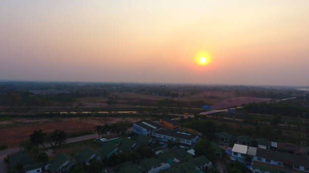 Aerial view of Ban luem, Udon Thani, Thailand during sunset stock photo