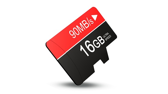 High speed 16GB Micro SD flash memory card isolated on white
