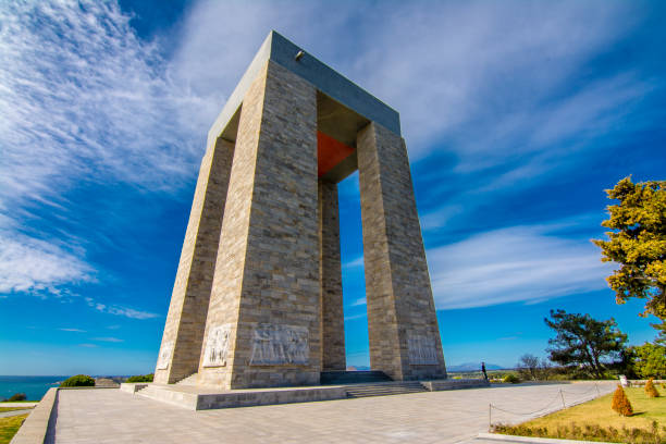 The Canakkale Martyrs Memorial ( Abide ), Gallipoli Canakkale,Turkey - February 11, 2016 : The Canakkale Martyrs Memorial is a war memorial commemorating the service of about Turkish soldiers who participated at the Battle of Gallipoli. triumphal arch photos stock pictures, royalty-free photos & images