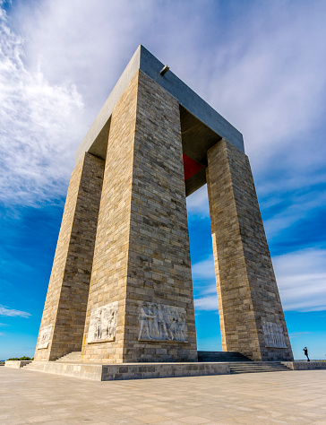 Canakkale,Turkey - February 11, 2016 : The Canakkale Martyrs Memorial is a war memorial commemorating the service of about Turkish soldiers who participated at the Battle of Gallipoli.