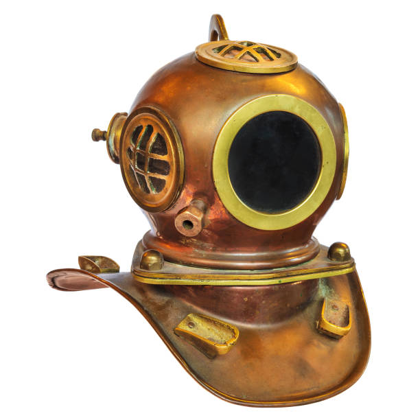 istock Vintage deep sea diving helmet isolated on white 655847430