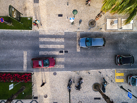 Top View of Street with Palm Trees in a Beach