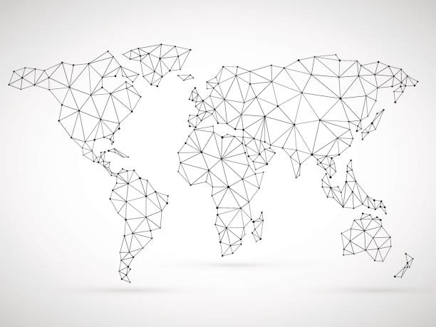 Polygonal World Map Polygonal world map made of black mesh grid on white background europe map white stock illustrations