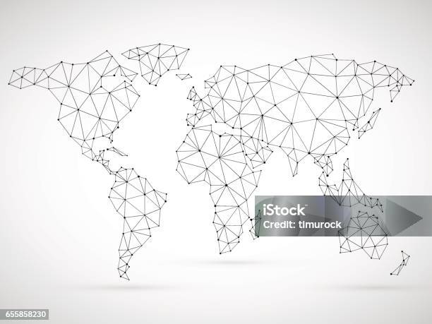 Polygonal World Map Stock Illustration - Download Image Now - World Map, Low-Poly-Modelling, Connection