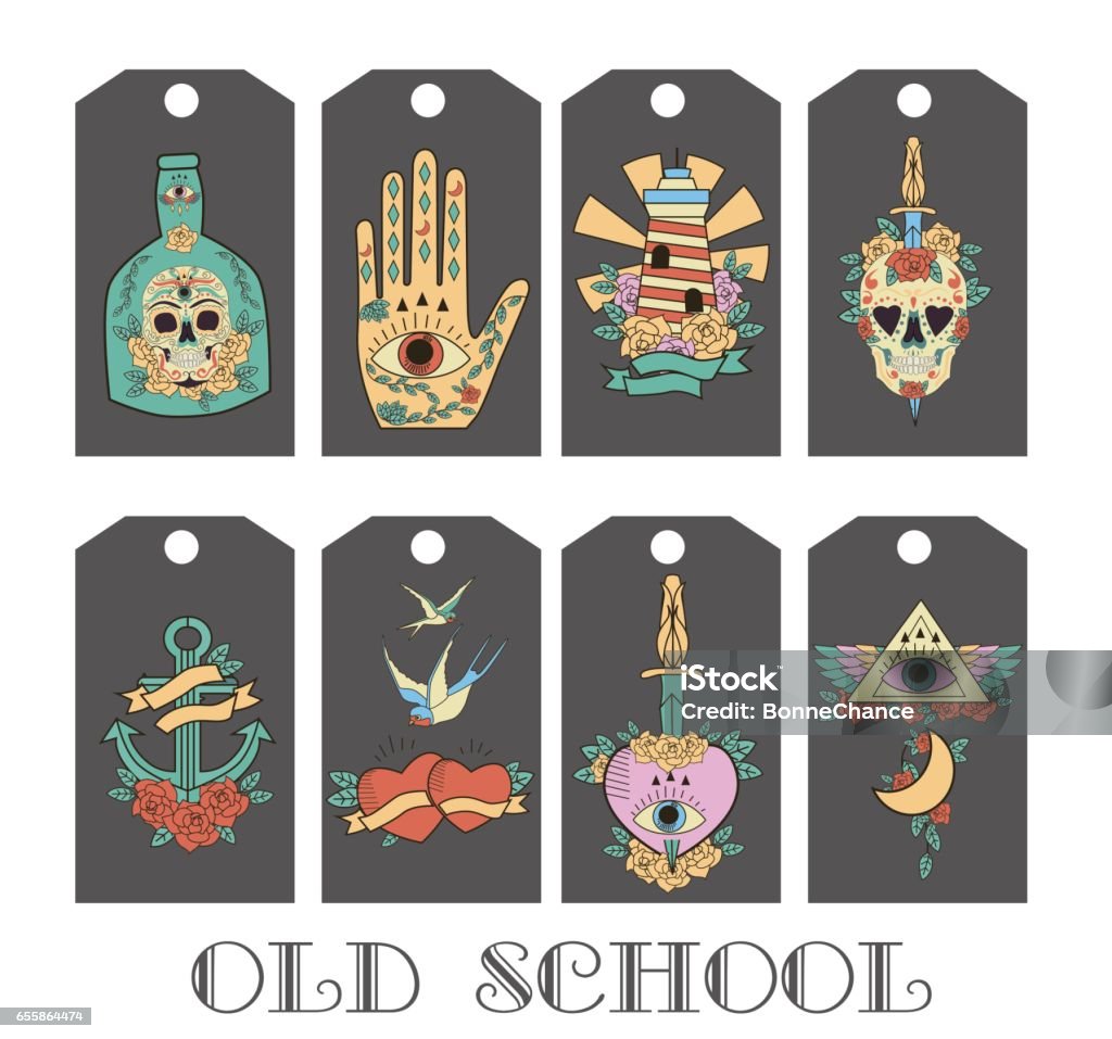 Old Sticker Vector Old School Stickers Stock Illustration - Download Image Now - Rose ...