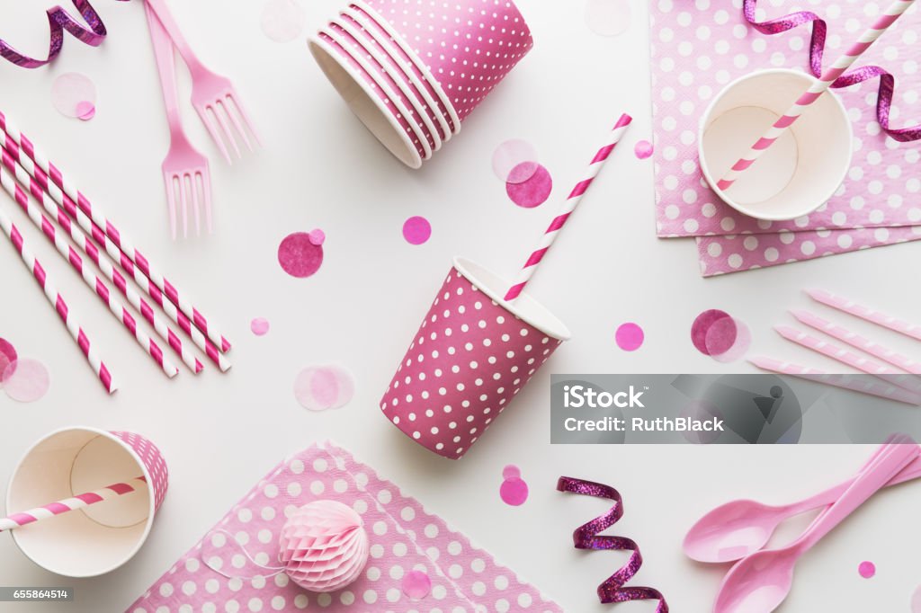 Pink party background Pink party background overhead view Party - Social Event Stock Photo