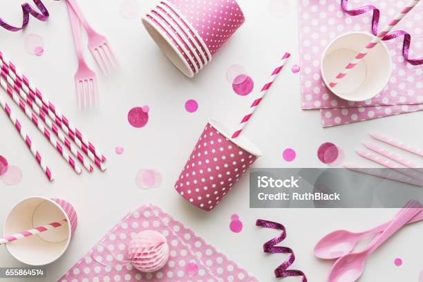 Pink Party Background Stock Photo - Download Image Now - Party - Social Event, Drinking Straw, Straw