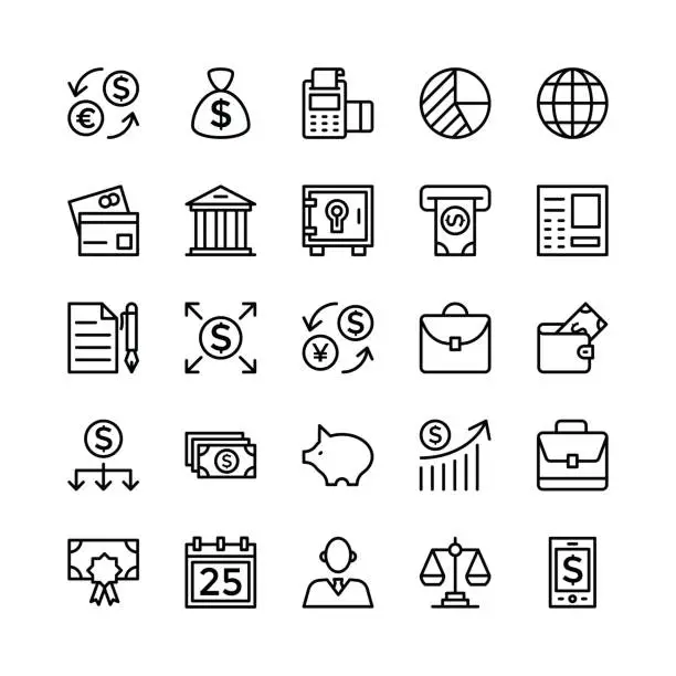 Vector illustration of Banking and Finance Outline Vector Icons 5