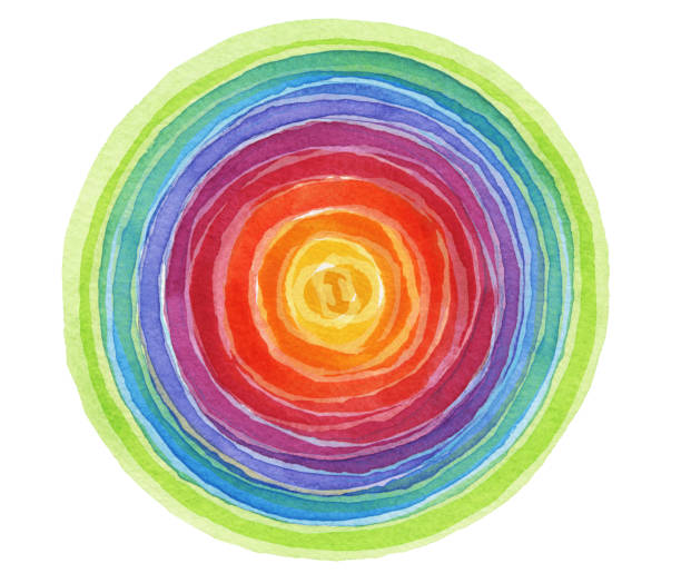 abstract rainbow acrylic and watercolor circle painted background. texture paper. - disco ball fotos imagens e fotografias de stock