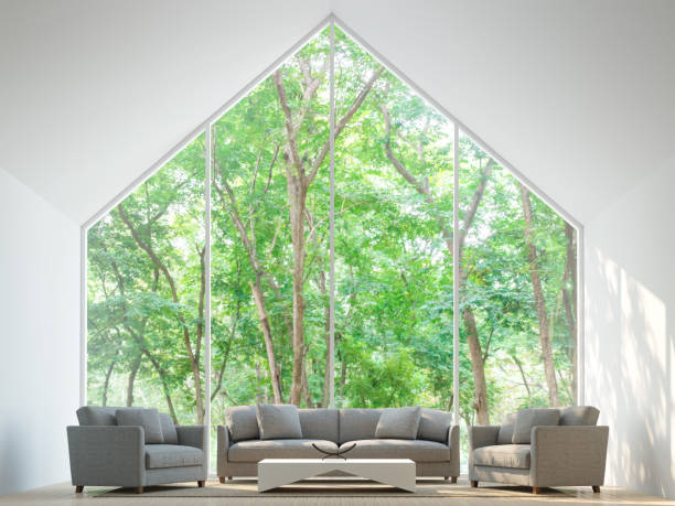 istock Modern white living room in the forest 3D Rendering Image 655902334