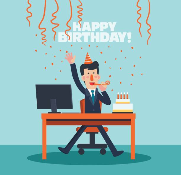Business people celebrating a birthday in office Business people celebrating a birthday in office computer birthday stock illustrations