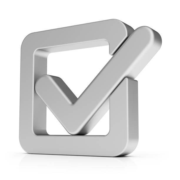 Stainless steel check mark isolated on the white background