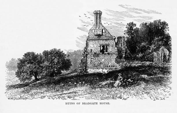 руины брэдгейт-хауса в брэдгейте, англия, викторианская гравюра, 1840 - leicester stock illustrations