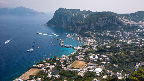 Panoramic view of port on Capri Island, Italy