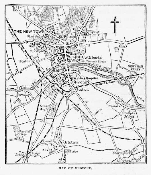 베드 포드, 영국 빅토리아 조각, 1840의 도시 지도 - leicester stock illustrations