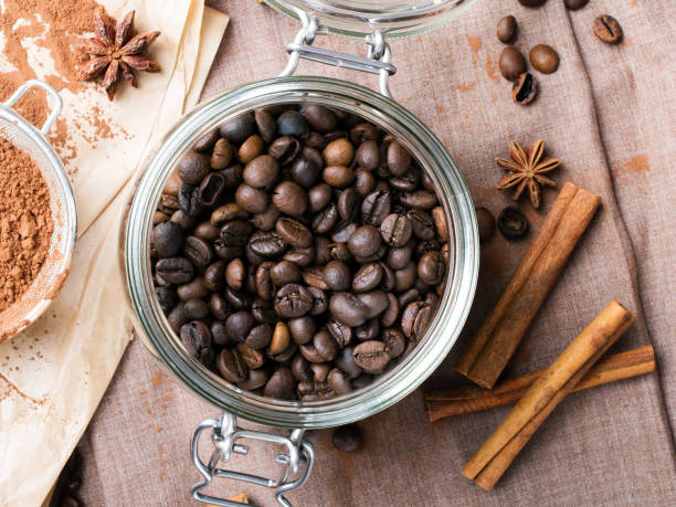 istock Closeup of a coffee beans in transparent jar 655928518