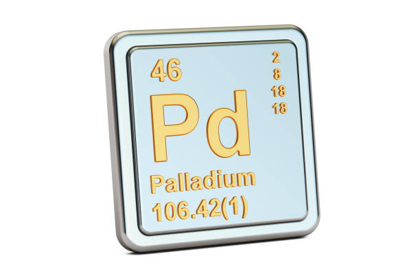 Palladium Pd chemical element sign. 3D rendering isolated on white background Palladium Pd chemical element sign. 3D rendering isolated on white background pd symbol 46 material for palladium chemical element stock pictures, royalty-free photos & images