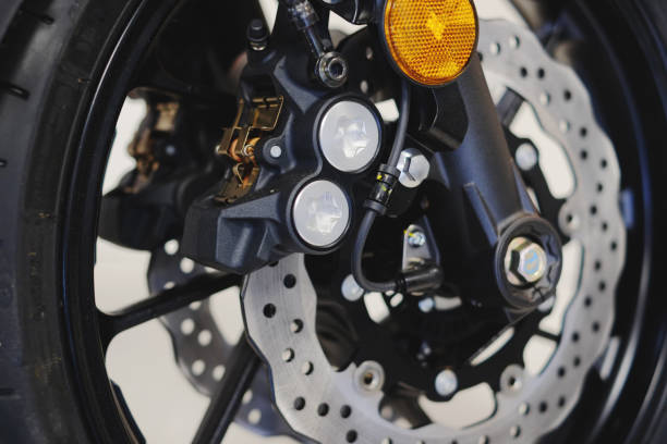 istock brake disc on the front wheel of motorcycle 655947388