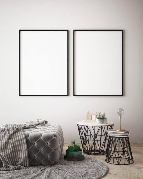 istock mock up poster frame in hipster interior background, scandinavian style, 3D render 655947638