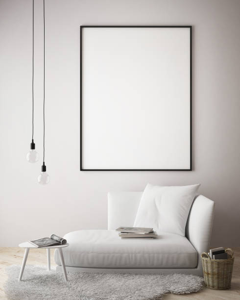 istock mock up poster frame in hipster interior background, scandinavian style, 3D render 655947680