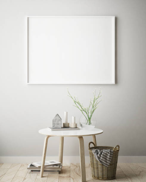 istock mock up poster frame in hipster interior background, scandinavian style, 3D render 655947732