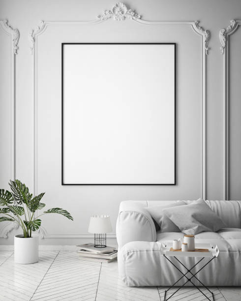 istock mock up poster frame in hipster interior background, scandinavian style, 3D render 655947752