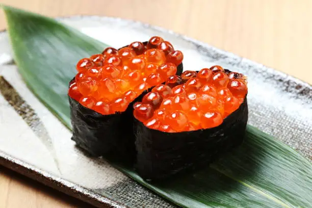 Ikura sushi , ikura with seaweed (Nori), japanese cuisine