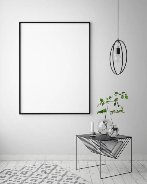 istock mock up poster frame in hipster interior background, scandinavian style, 3D render 655947810