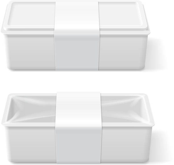 Empty white plastic food container. Packaging template vector Empty white plastic food container. Packaging template vector. polystyrene box stock illustrations