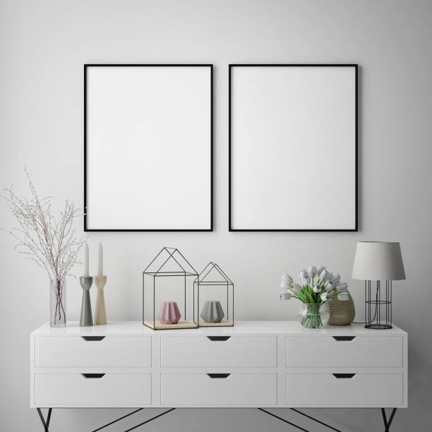 istock mock up poster frame in hipster interior background, scandinavian style, 3D render 655947934