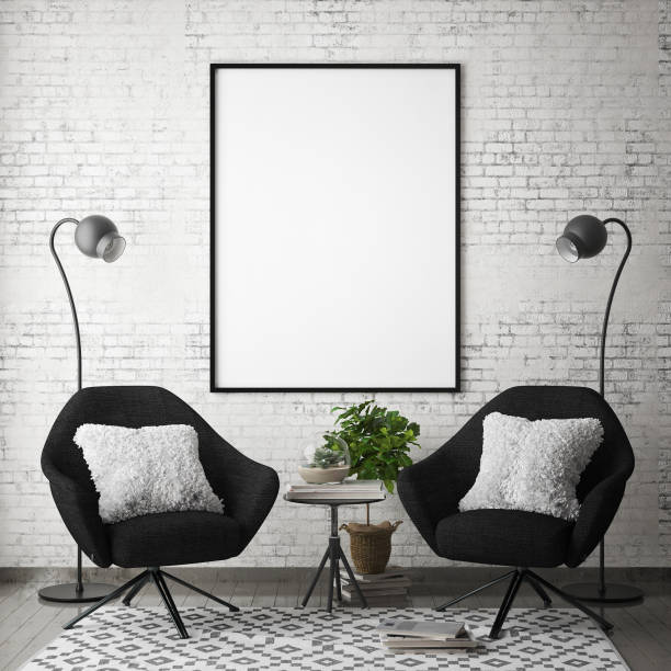 istock mock up poster frame in hipster interior background, scandinavian style, 3D render 655948058