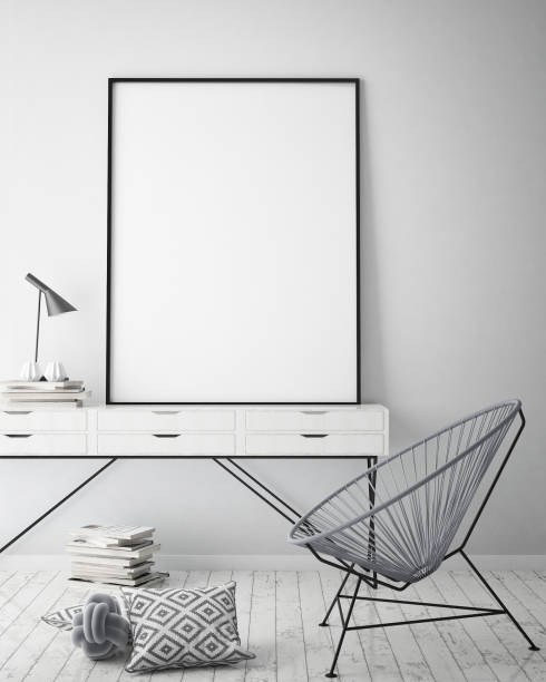 istock mock up poster frame in hipster interior background, scandinavian style, 3D render 655950224