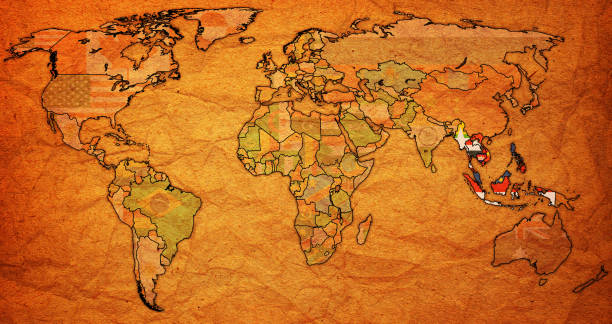 asociación de naciones del asia sudoriental en mapa del mundo - sudoriental fotografías e imágenes de stock