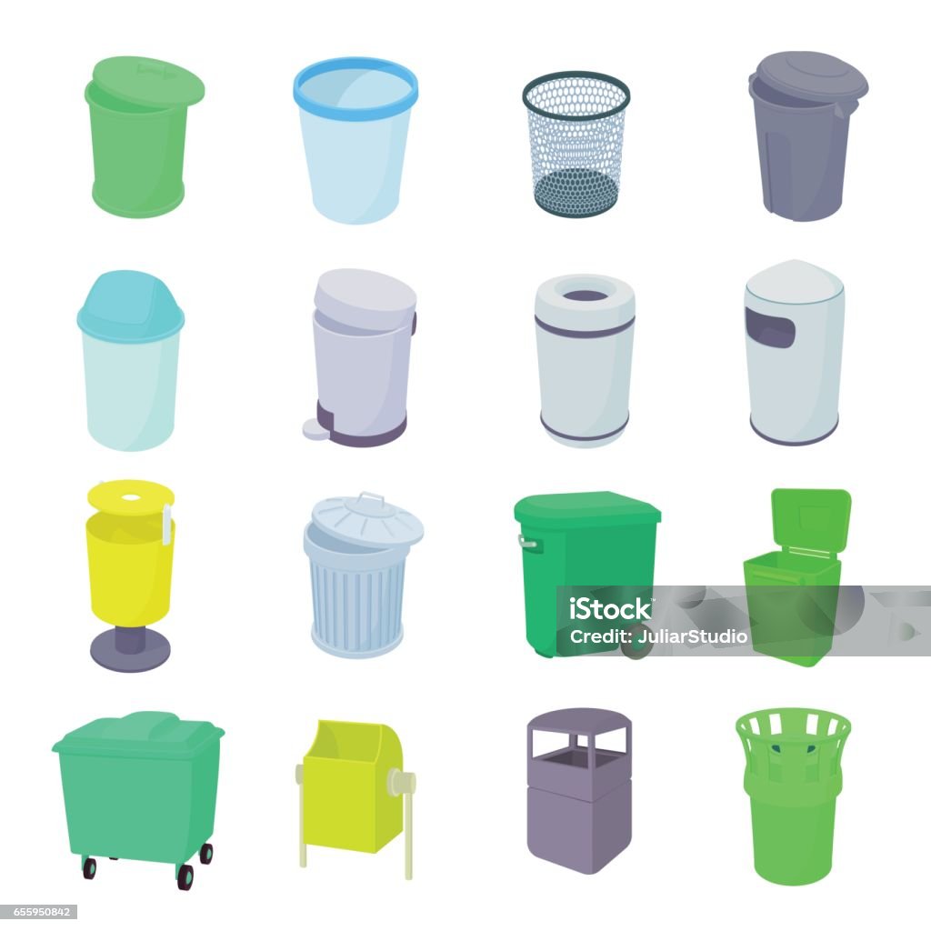 Trash bin set icons Trash bin set icons in isometric 3d style isolated on white background Garbage Bin stock vector
