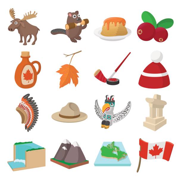 Canada icons Canada icons in cartoon style for web and mobile devices canadian flag maple leaf computer icon canada stock illustrations