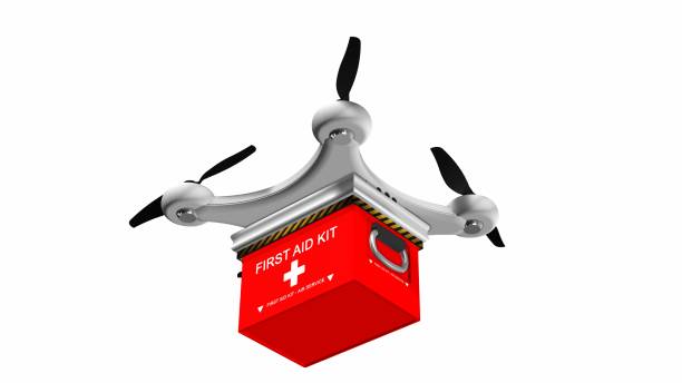 istock Drone Quadrocopter delivers a FIRST AID KIT - isolated on white 655951350