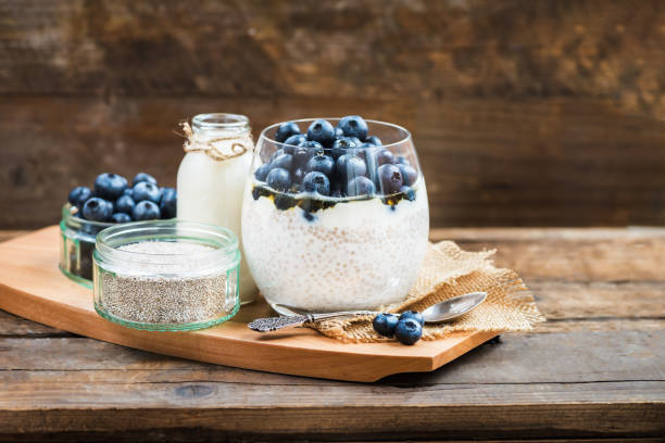 istock Light Healthy Dessert, Pudding, from Chia Seeds in Almond Milk 655954024