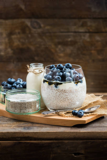 istock Light Healthy Dessert, Pudding, from Chia Seeds in Almond Milk 655954086