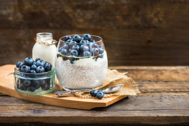 istock Light Healthy Dessert, Pudding, from Chia Seeds in Almond Milk 655954188