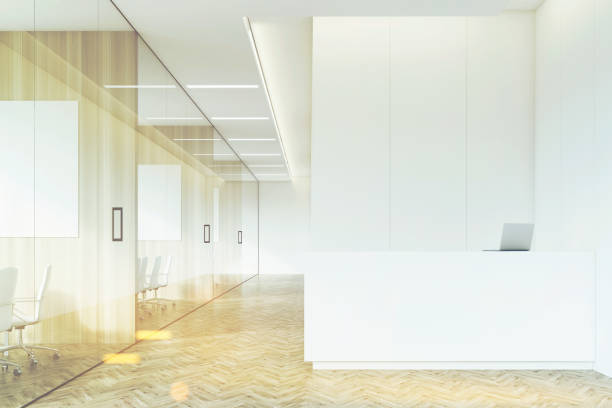 istock Company corridor with reception and glass, toned 655966132