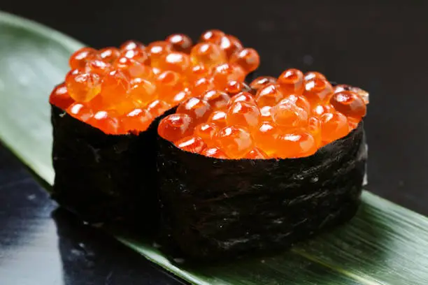 Ikura sushi , ikura with seaweed (Nori), japanese cuisine