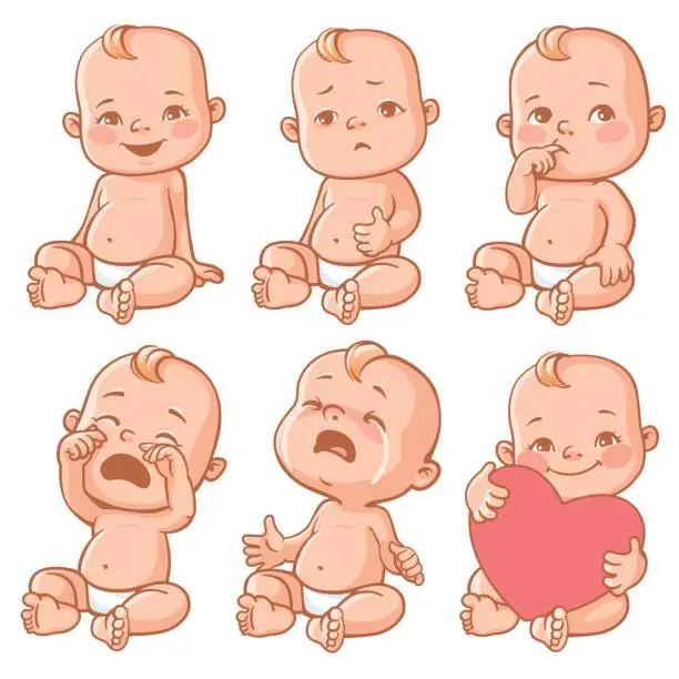 Vector illustration of Baby emotions set.