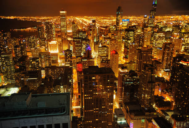 istock View of Chicago downtown at night from high above 655973698