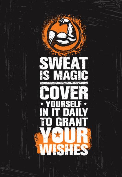 Sweat Is Like Magic. Cover Yourself In It Daily To Grant Your Wishes. Train Hard Fitness Workout Motivation Quote Sweat Is Like Magic. Cover Yourself In It Daily To Grant Your Wishes. Train Hard Fitness Workout Motivation Quote On Rough Textured Background gym borders stock illustrations