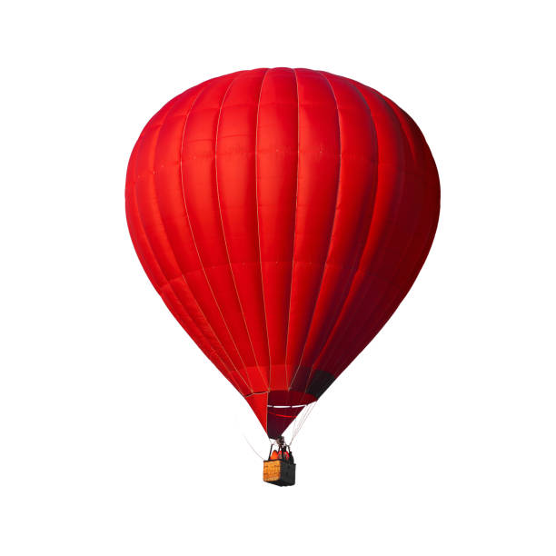 ballon rouge isolé sur blanc - hot air balloon flying heat people photos et images de collection