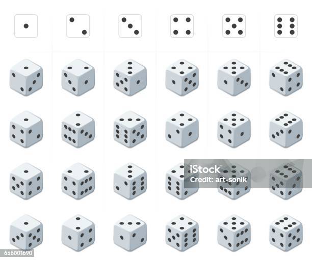 Set Of Isometric Dice Vector Stock Illustration - Download Image Now - Dice, Isometric Projection, Icon Symbol
