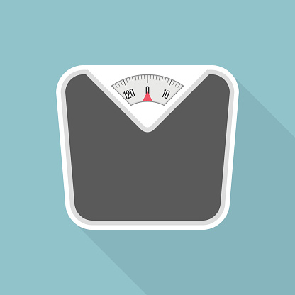Weight Scale with long shadow. Bathroom scales icon with long shadows. Vector illustration in modern flat style. EPS 10.