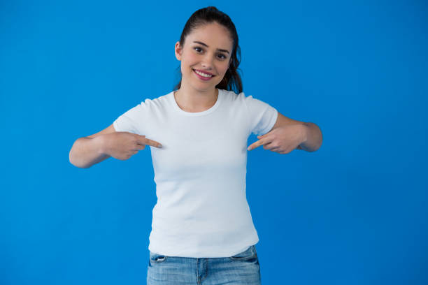 Happy woman in white t-shirt