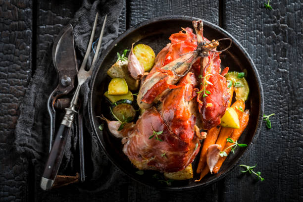 istock Fresh pheasant with bacon and spices and vegetables 656028306