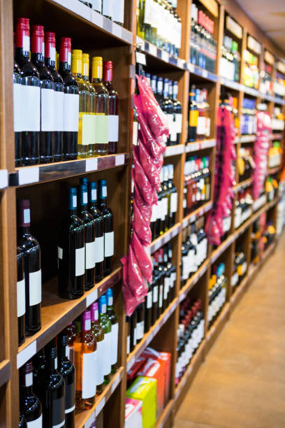 istock Variety of wine bottles in grocery section 656029188
